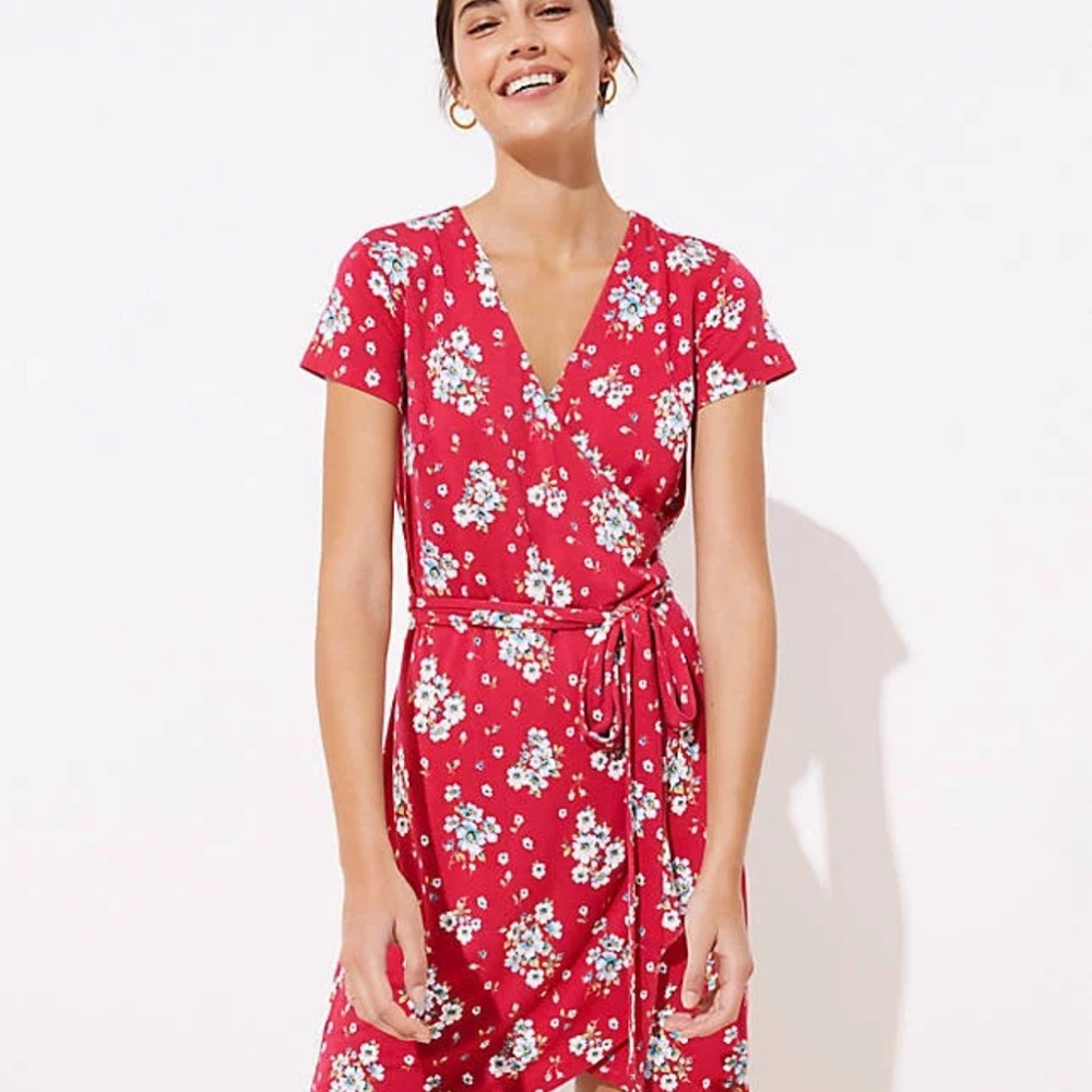 Loft Red Floral Wrap Dress